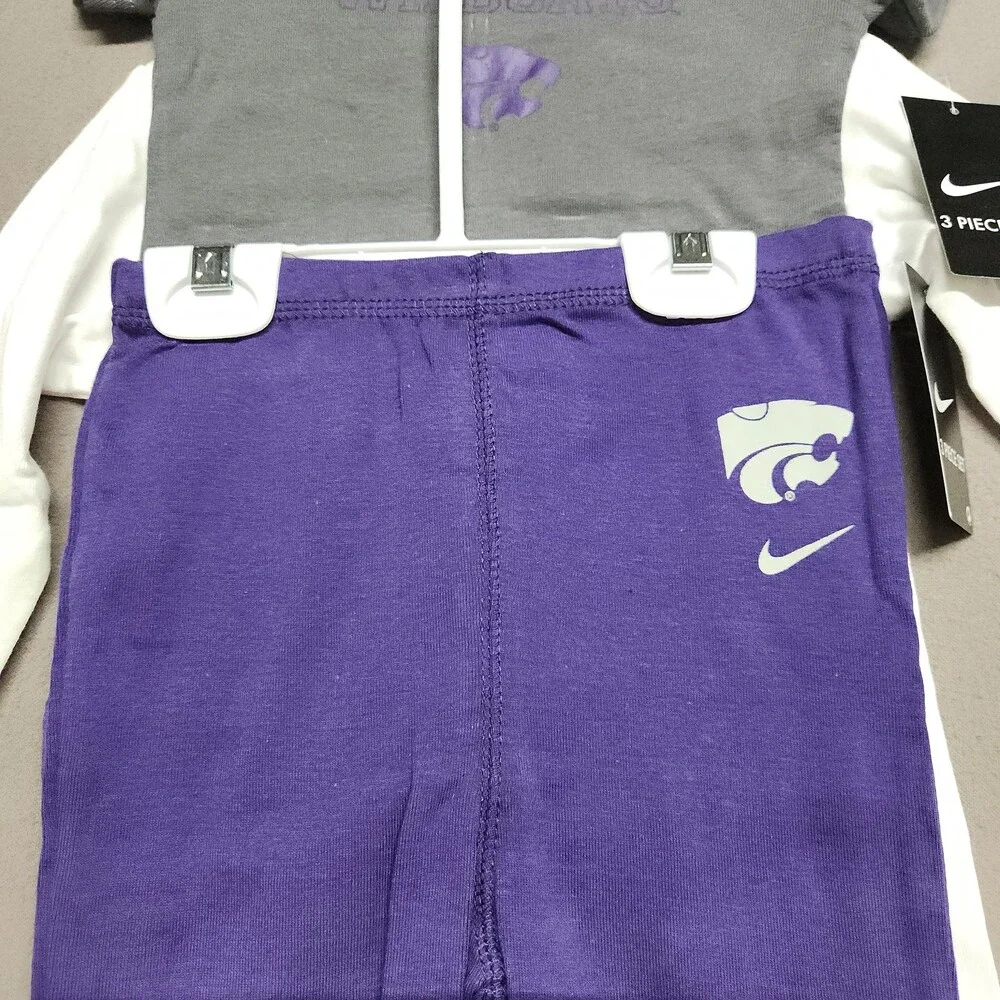 Nike Kansas State Wildcats 3 Piece Infant Bodysuit Pants Set 24M Gray Purple 148